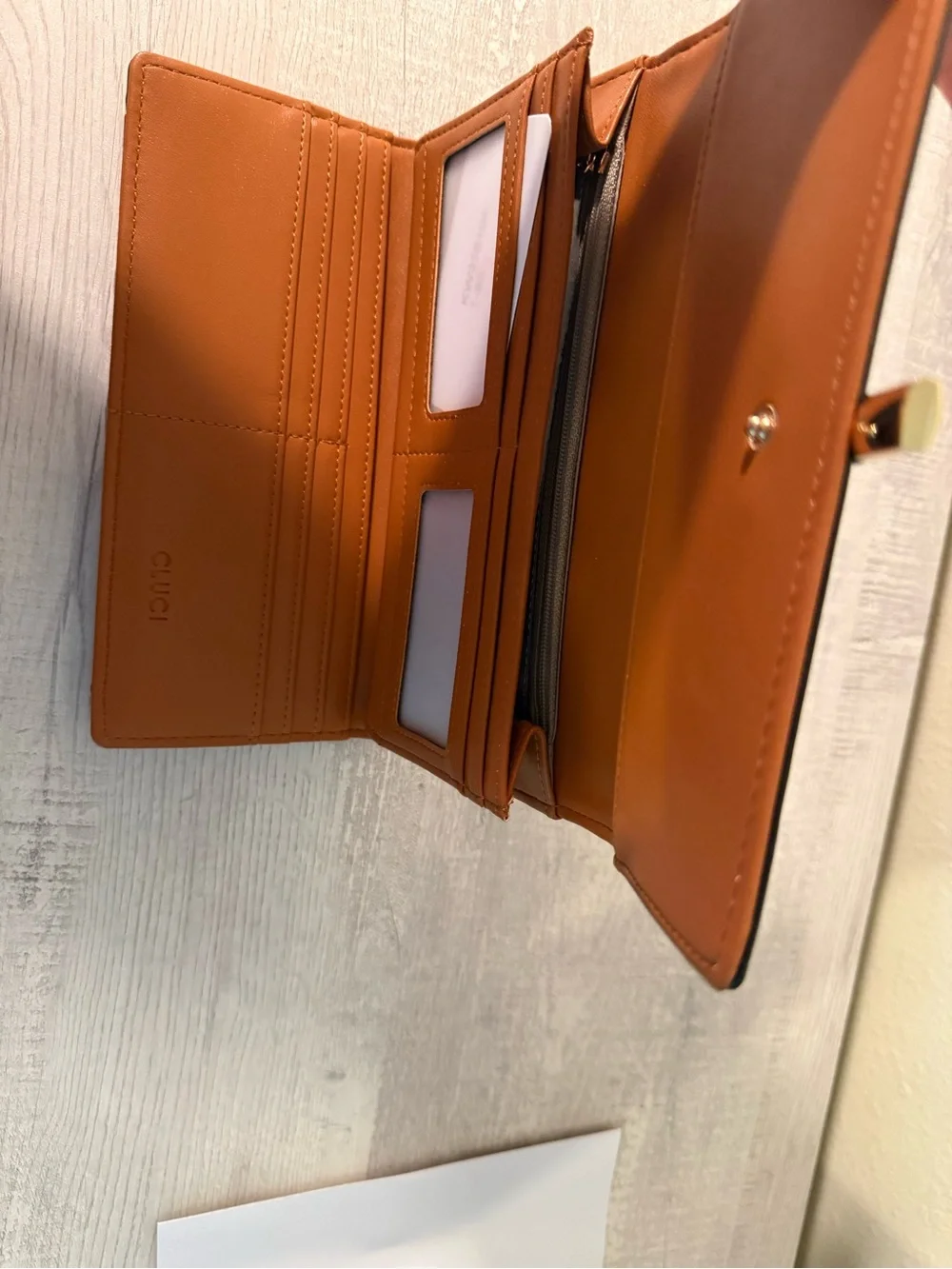 Cream and Brown Faux Leather Clutch Wallet